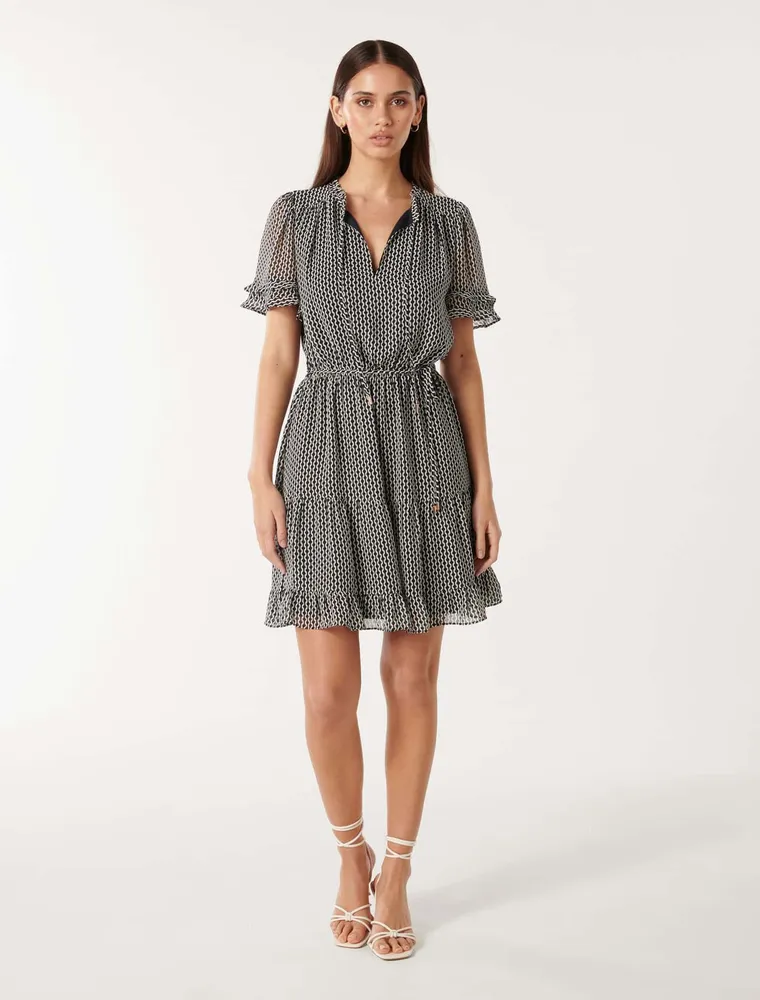 Elouise Ruffle-Sleeve Mini Dress