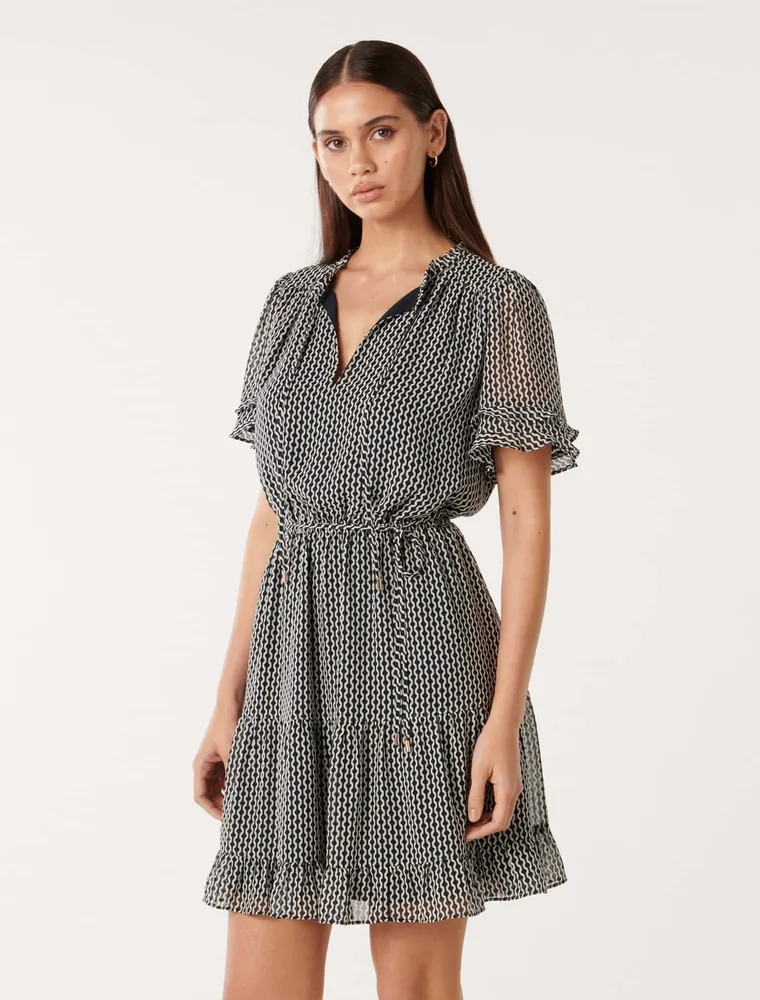 Elouise Ruffle-Sleeve Mini Dress