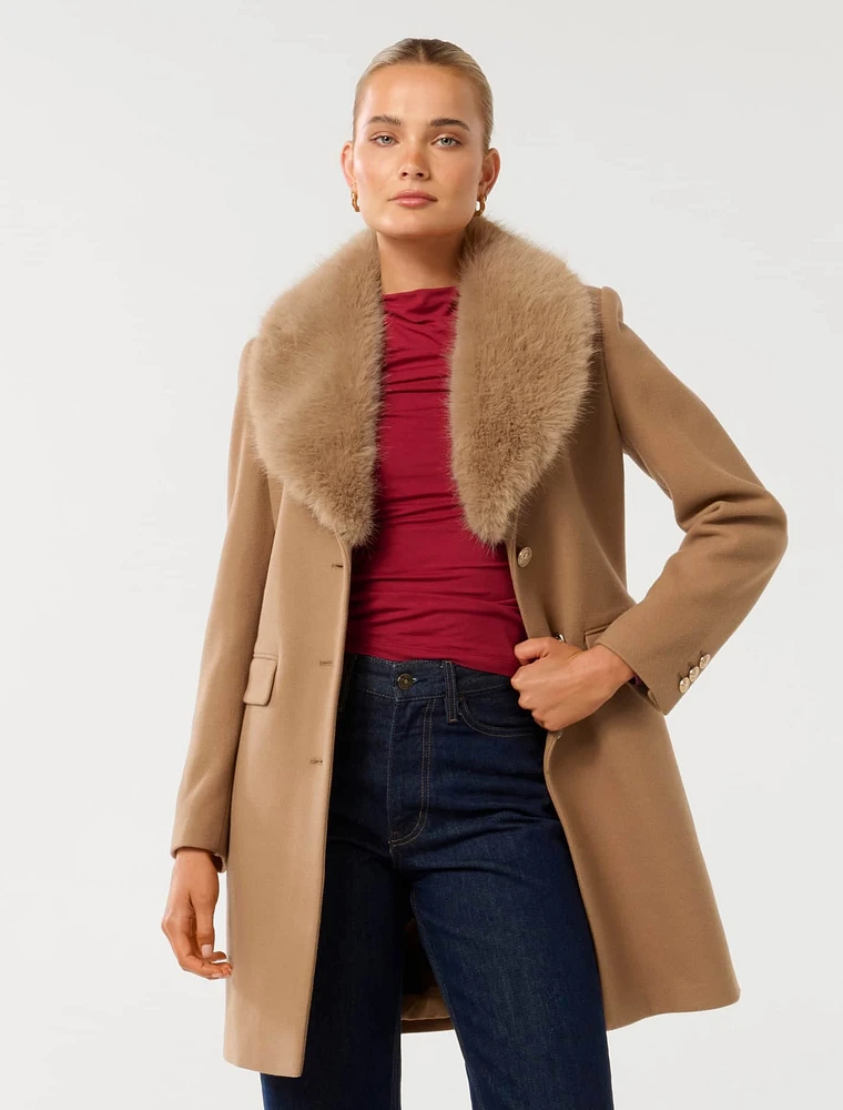 Lucinda Short Fur Collar Coat