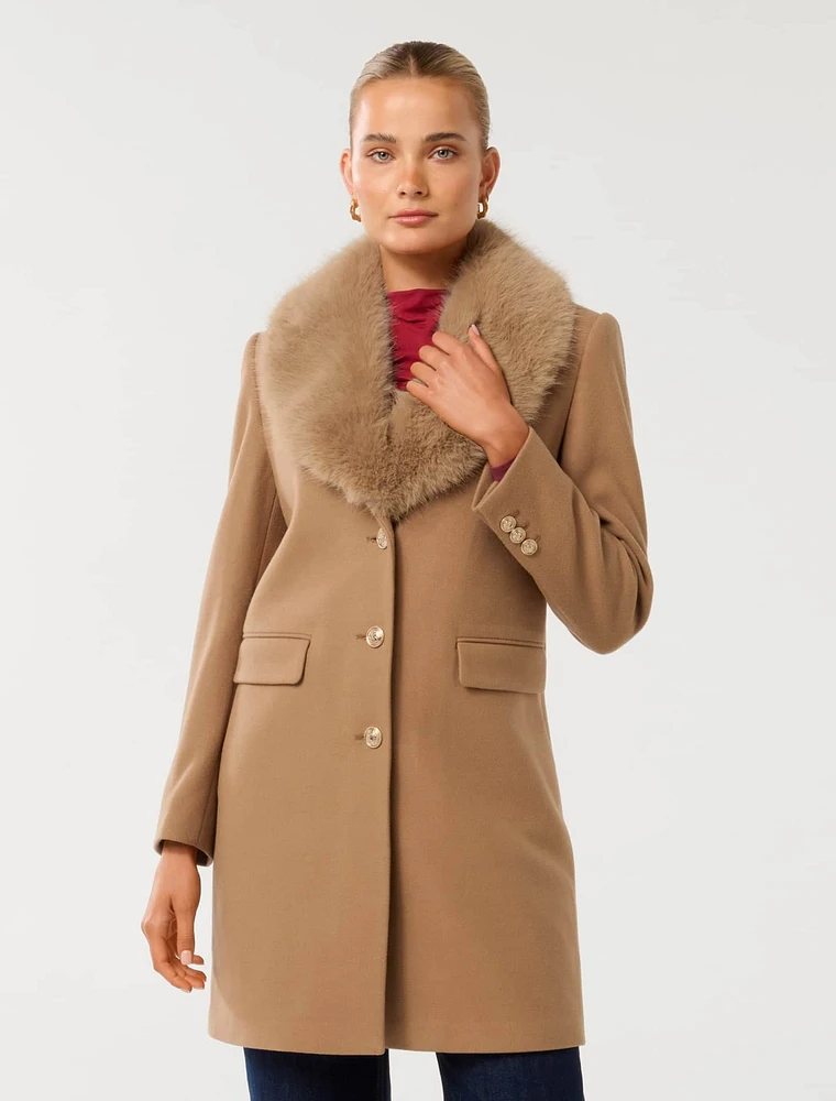 Lucinda Short Fur Collar Coat