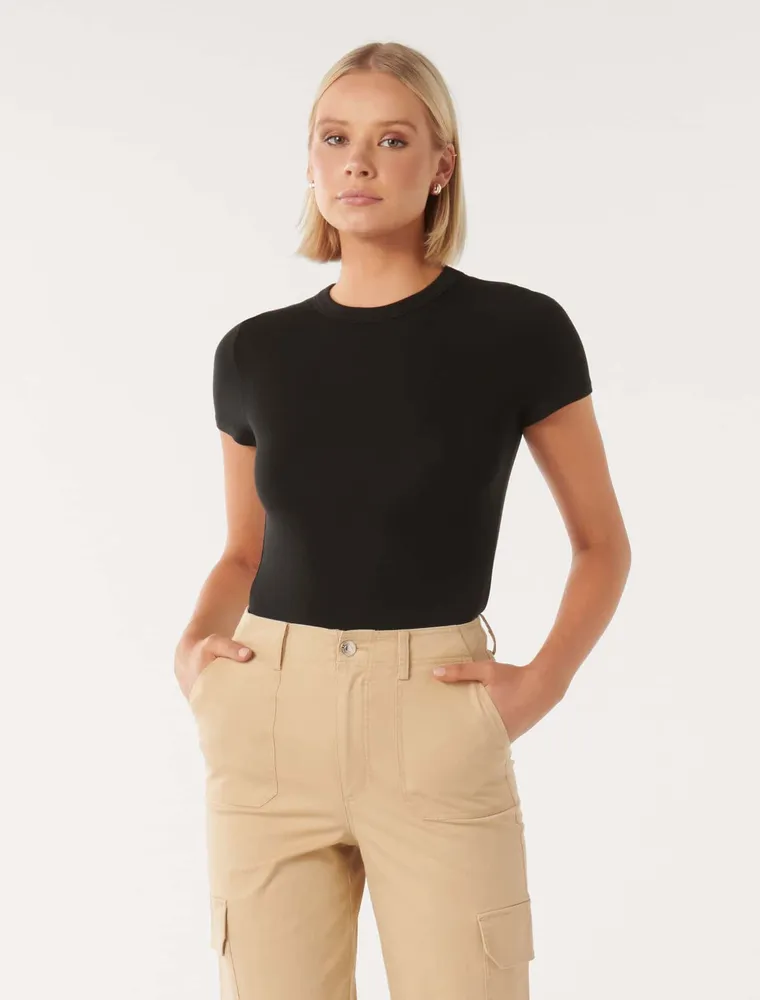 Abigail Rib T-Shirt in Light Brown - Size 0 to 12 - Women's Casual Tops