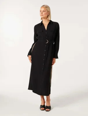Elani Side-Stripe Shirt Dress Black - 0 to 12 Women's Day Dresses