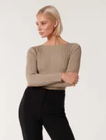 Evie Long-Sleeve Rib Knit Top in Light Brown - Size 0 to 12 - Women's Casual Tops