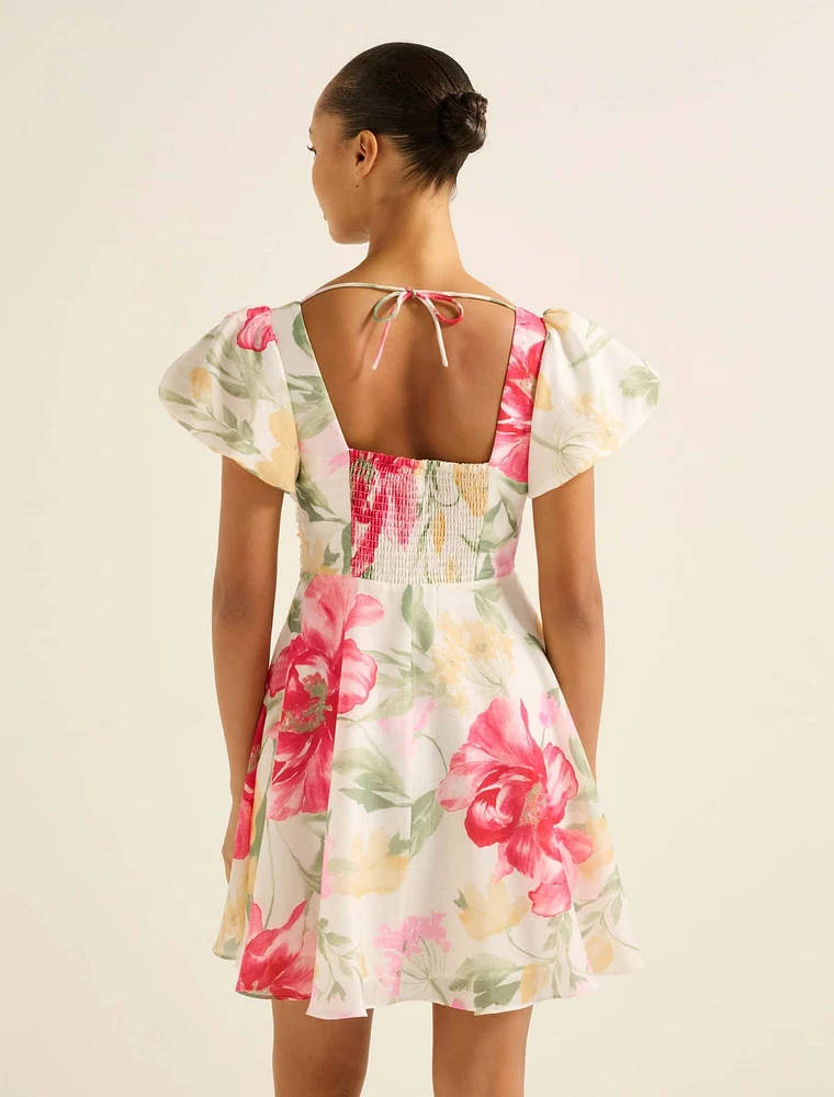 June Ruched V-Neck Mini Dress