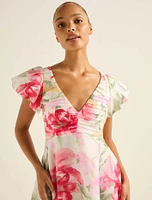 June Ruched V-Neck Mini Dress