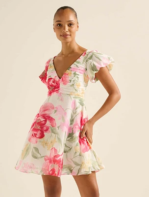 June Ruched V-Neck Mini Dress
