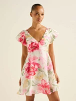June Ruched V-Neck Mini Dress