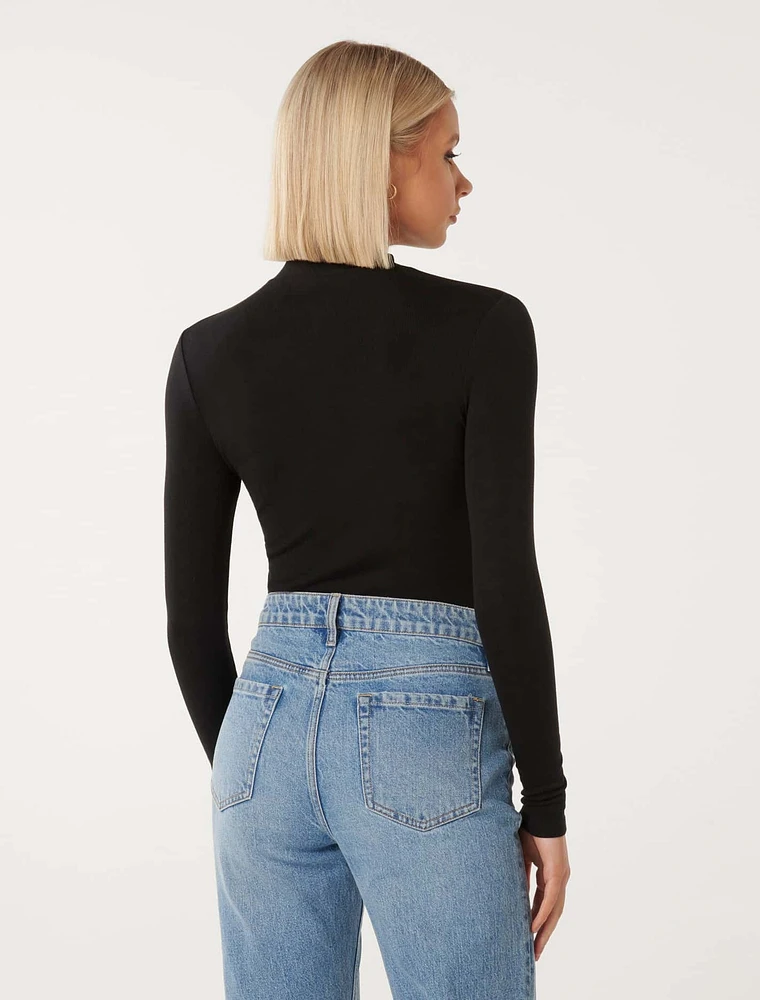 Candice High-Neck Rib Top