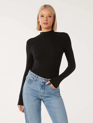 Candice High-Neck Rib Top Black - 0 to 12 Women's Casual Tops