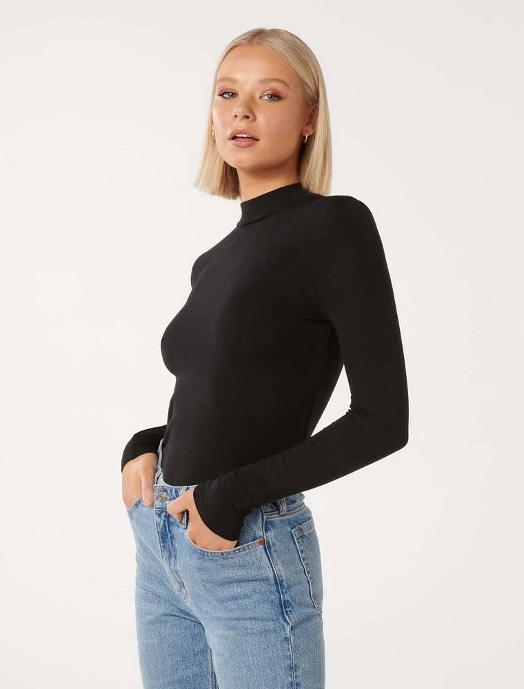 Candice High-Neck Rib Top