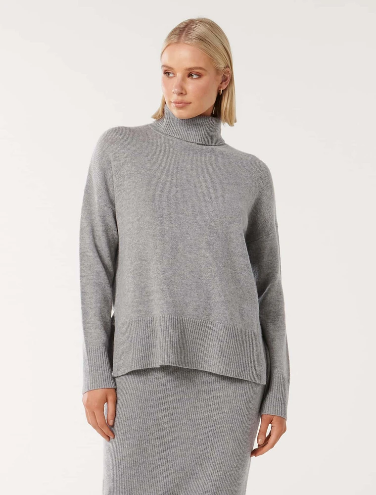 Mia Relaxed Roll-Neck Knit Sweater Neutral - 0 to 12 Women's Jumpers