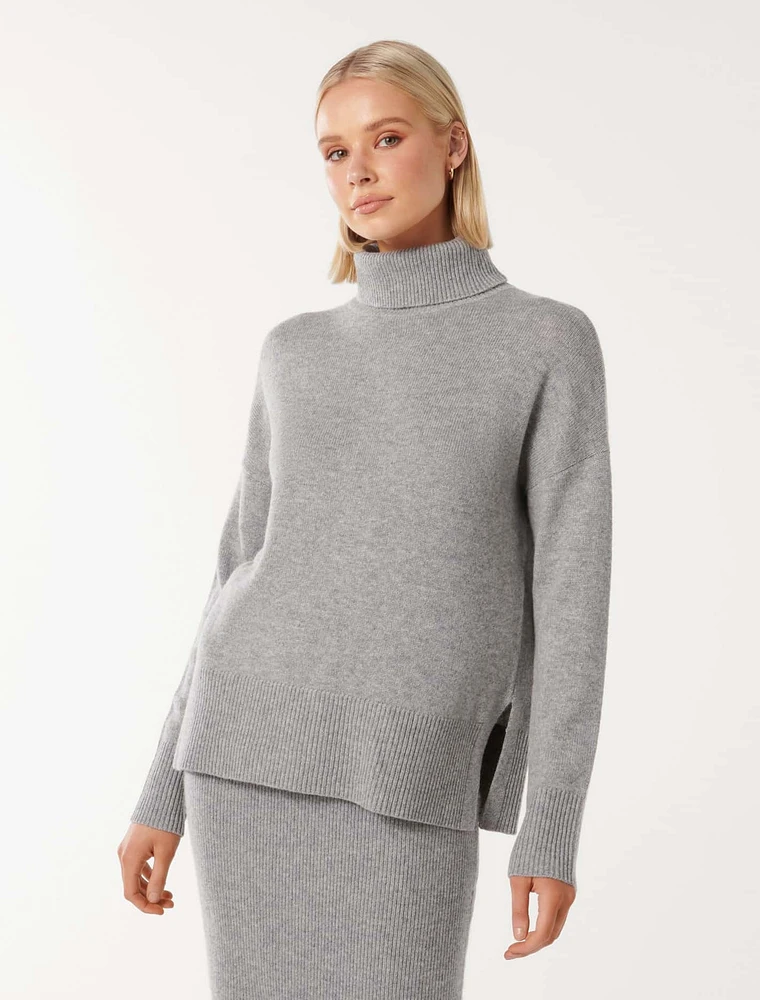 Mia Relaxed Roll-Neck Knit Sweater