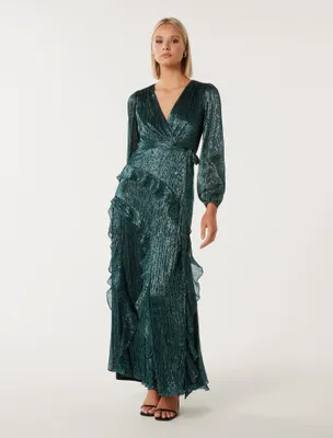 Declan Plisse Ruffle Dress Dark Green - 0 to 12 Women's Event Dresses