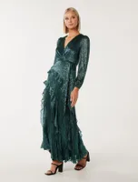 Declan Plisse Ruffle Dress Dark Green - 0 to 12 Women's Event Dresses