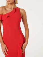 Tyra One-Shoulder Ruffle Bodycon Dress Red - 0 to 12 Women's Event Dresses