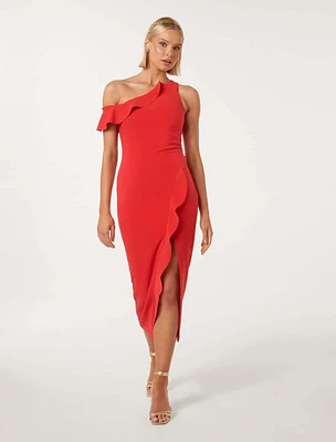 Tyra One-Shoulder Ruffle Bodycon Dress Red - 0 to 12 Women's Event Dresses