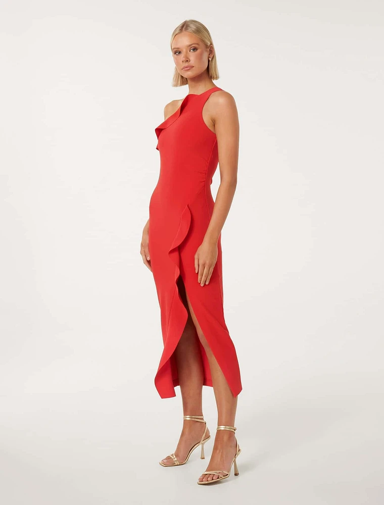 Tyra One-Shoulder Ruffle Bodycon Dress Red - 0 to 12 Women's Event Dresses