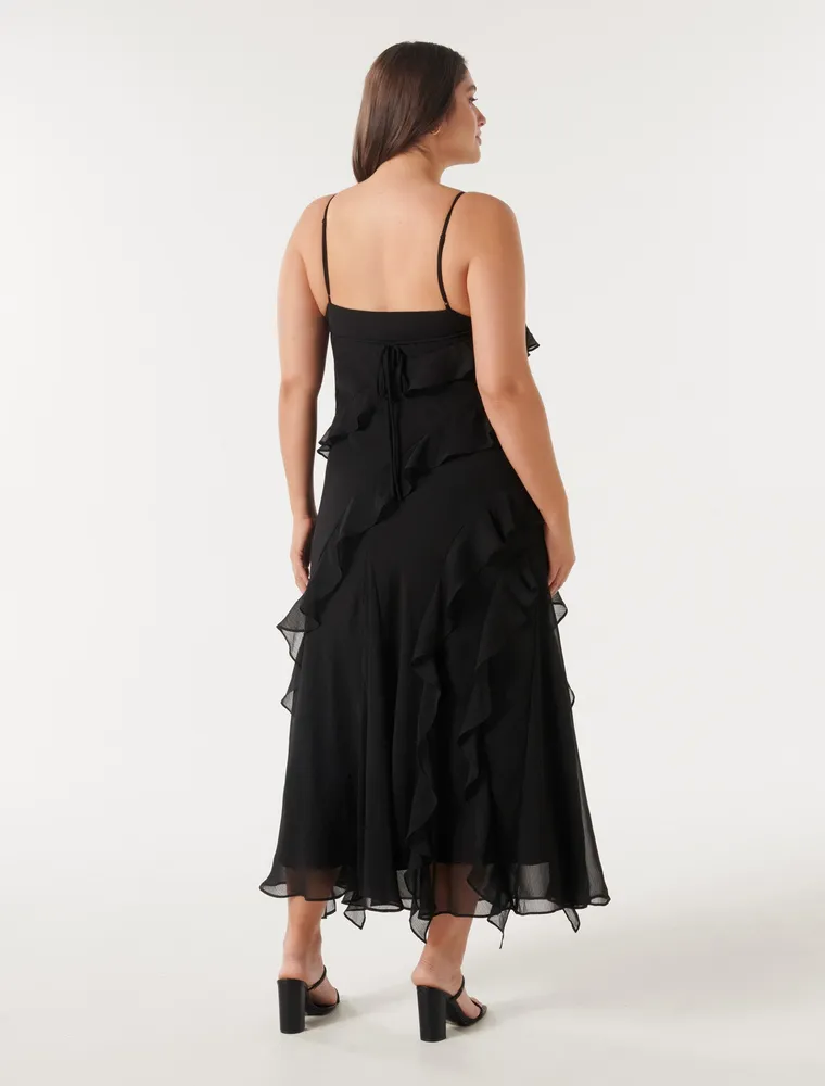 Poppy Curve Asymmetrical Ruffle Gown Black - 12 to 20 Women's Plus Event Dresses