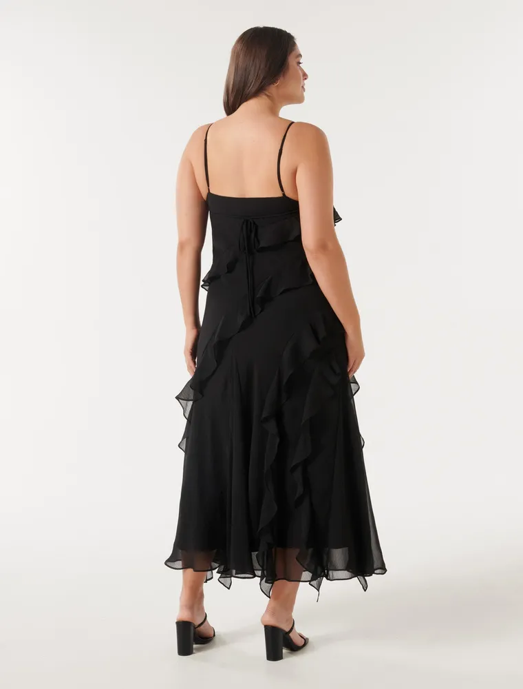 Poppy Curve Asymmetrical Ruffle Gown