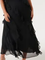 Poppy Curve Asymmetrical Ruffle Gown Black - 12 to 20 Women's Plus Event Dresses