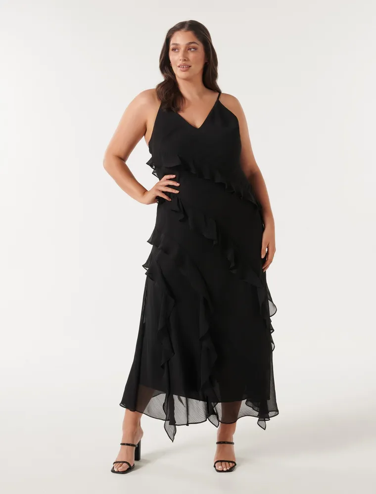 Poppy Curve Asymmetrical Ruffle Gown