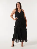 Poppy Curve Asymmetrical Ruffle Gown Black - 12 to 20 Women's Plus Event Dresses