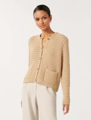 Chloe Petite Textured Knit Cardigan in Beige - Size 0 to 12 - Women's Cardigans
