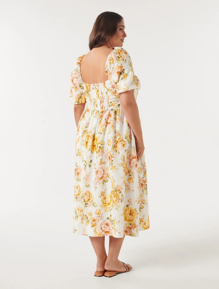 Destiny Curve Ruched Midi Dress Floral Print - 12 to 20 Women's Plus Dresses
