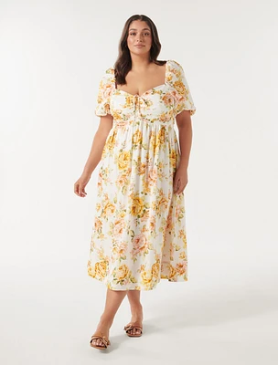 Destiny Curve Ruched Midi Dress Floral Print - 12 to 20 Women's Plus Dresses