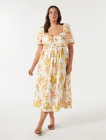 Destiny Curve Ruched Midi Dress Floral Print - 12 to 20 Women's Plus Dresses