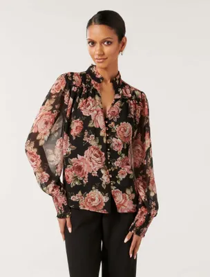 Anastasia Petite Frill-Yoke Blouse