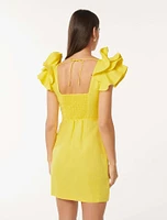 Mackenzie Ruffle-Sleeve Mini Dress Bright Yellow - 0 to 12 Women's Event Dresses