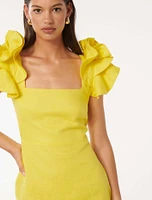 Mackenzie Ruffle-Sleeve Mini Dress Bright Yellow - 0 to 12 Women's Event Dresses