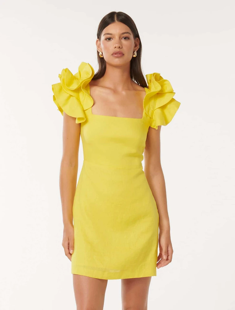 Mackenzie Ruffle-Sleeve Mini Dress Bright Yellow - 0 to 12 Women's Event Dresses