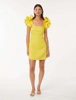 Mackenzie Ruffle-Sleeve Mini Dress Bright Yellow - 0 to 12 Women's Event Dresses