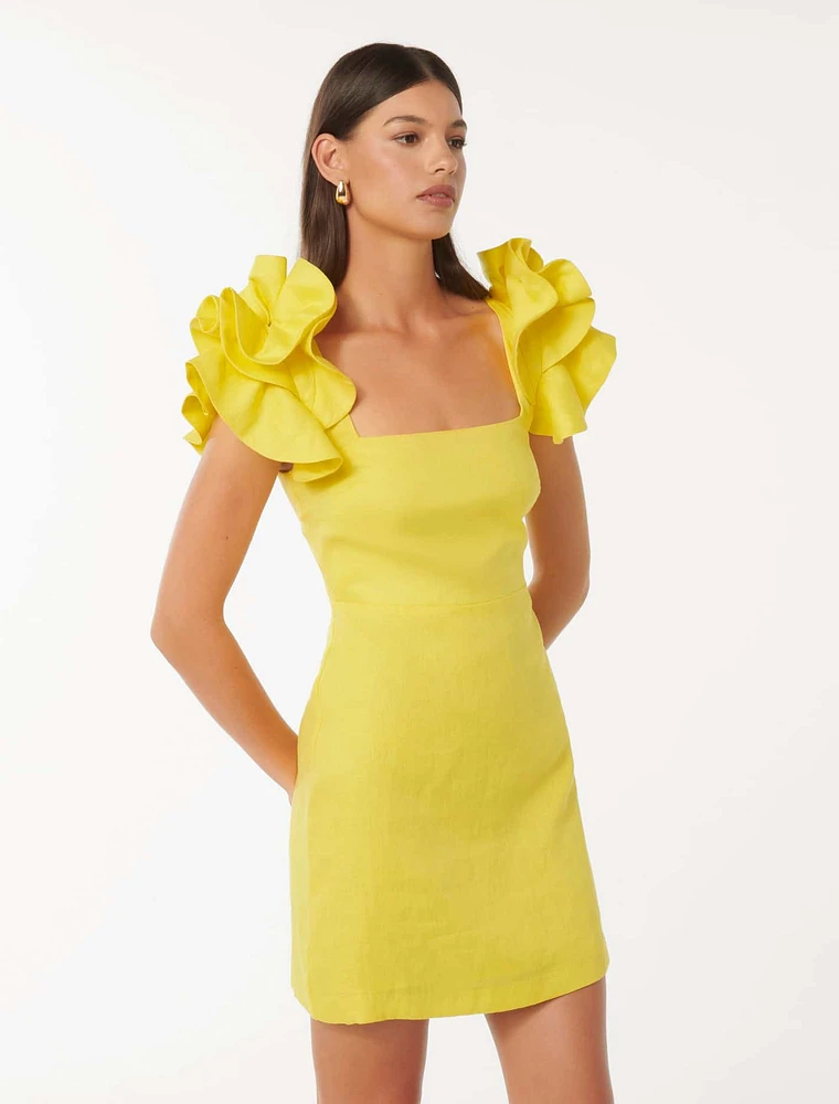 Mackenzie Ruffle-Sleeve Mini Dress Bright Yellow - 0 to 12 Women's Event Dresses