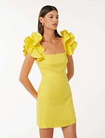 Mackenzie Ruffle-Sleeve Mini Dress Bright Yellow - 0 to 12 Women's Event Dresses