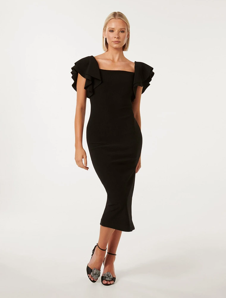 Kiki Ruffle-Sleeve Bodycon Dress Black - 0 to 12 Women's Event Dresses