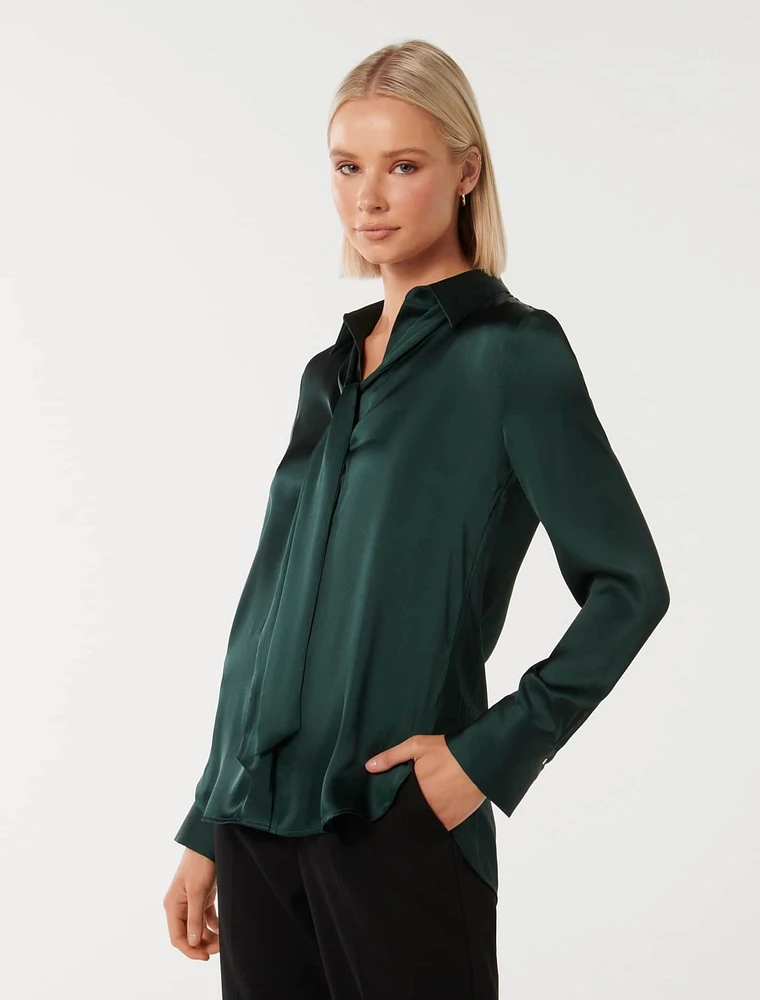 Thea Neck-Tie Satin Shirt