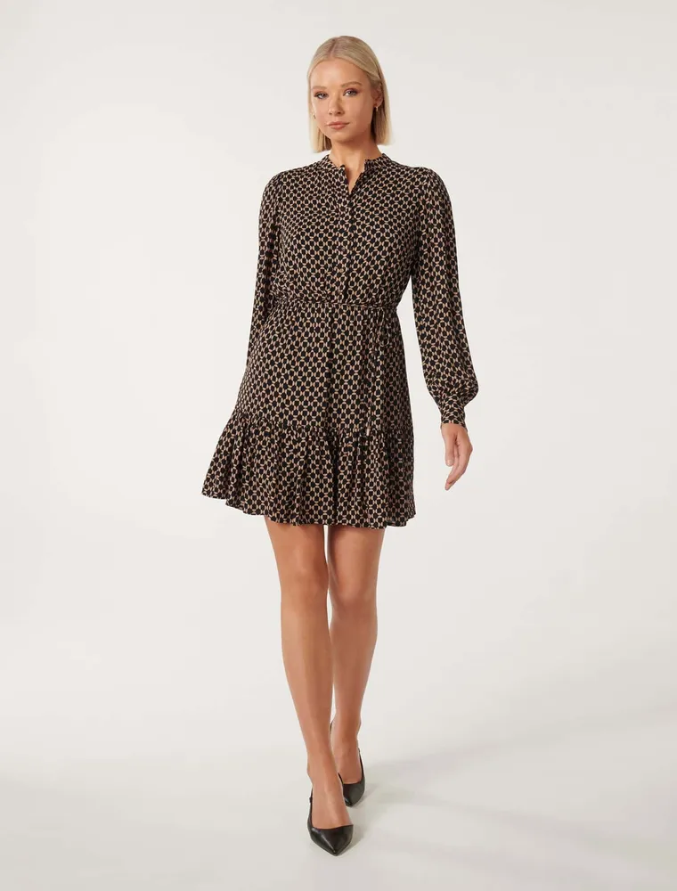 Shiri Mini Dress Brown Geo Print - 0 to 12 Women's Day Dresses