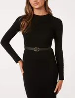 Hannah Petite Belted Midi Knit Dress