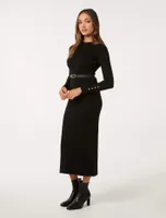 Hannah Petite Belted Midi Knit Dress Black - 0 to 12 Women's Dresses