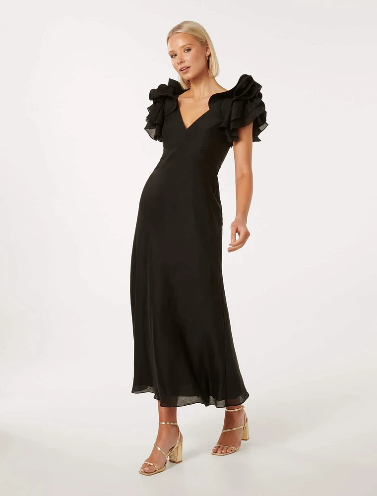 Rylie Ruffle-Sleeve Dress Black - 0 to 12 Women's Event Dresses