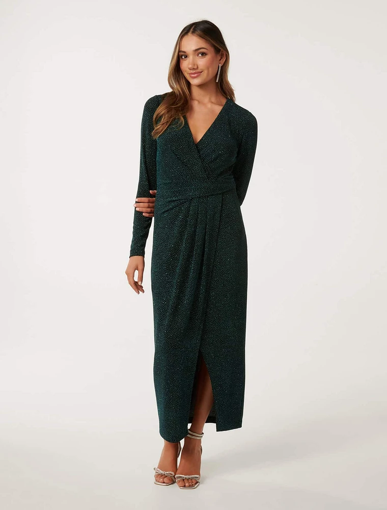 Joslin Petite Wrap Midi Dress Green - 0 to 12 Women's Event Dresses