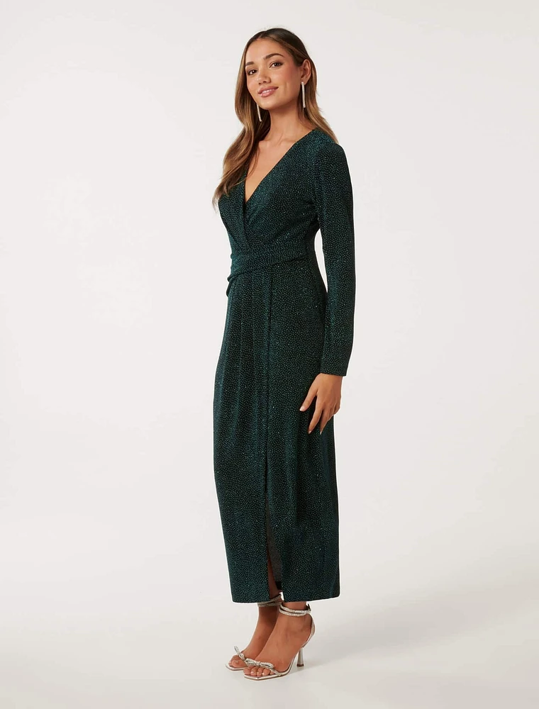 Joslin Petite Wrap Midi Dress Green - 0 to 12 Women's Event Dresses