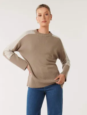 Bianca Relaxed Longline Crew-Neck Sweater Brown/Beige - 0 to 12 Women's