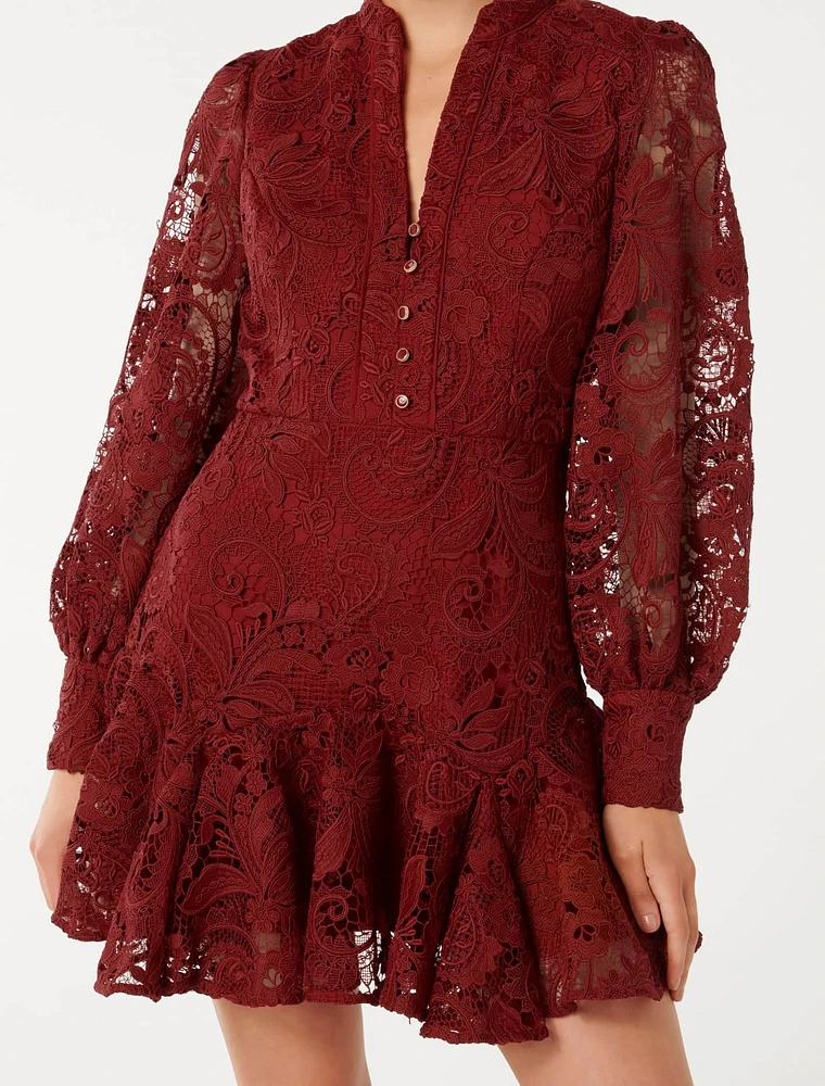 Iris Lace Mini Dress Red - 0 to 12 Women's Dresses