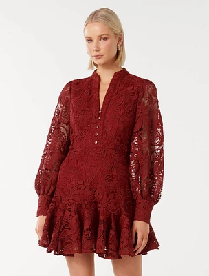 Iris Lace Mini Dress Red - 0 to 12 Women's Dresses