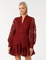 Iris Lace Mini Dress Red - 0 to 12 Women's Dresses