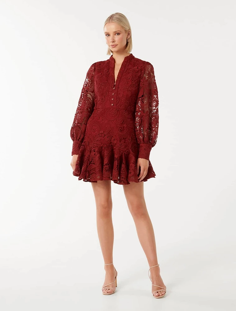 Iris Lace Mini Dress Red - 0 to 12 Women's Dresses